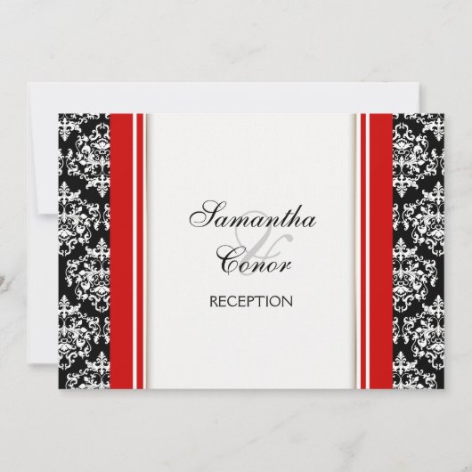 Invitation fiançailles de mariage damassé rouge noir (Devant)