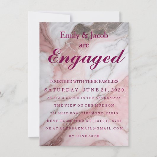 Invitation Fiançailles de mariage élégant en marbre (Devant)