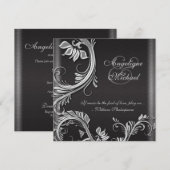 Invitation Fiançailles de mariage noir argenté (Devant / Derrière)