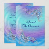 Invitation Fiançailles de mariage pour un anniversaire bleu v (Devant / Derrière)