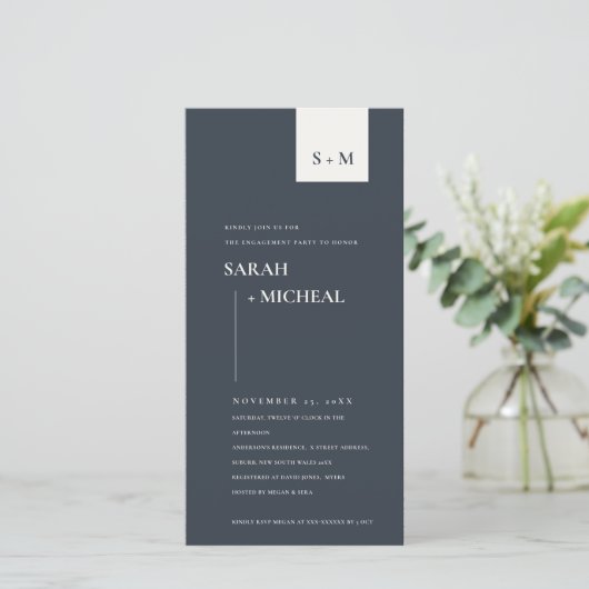 INVITATION FIANÇAILLES DE MONOGRAMME BLANC ET NOIR (Debout devant)