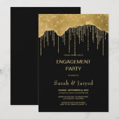 Invitation Fiançailles de Parties scintillant Gold Drip (Devant / Derrière)