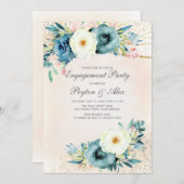 Invitation Fiançailles de Parties scintillant Turquoise rose (Devant / Derrière)