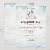 Invitation Fiançailles de plage aux aquarelles de mouettes (Devant / Derrière)