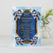 Invitation Fiançailles de plumes de ton bleu exotique-perroqu (Debout devant)