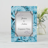 Invitation Fiançailles des anneaux de Mariage bleu et diamant (Debout devant)