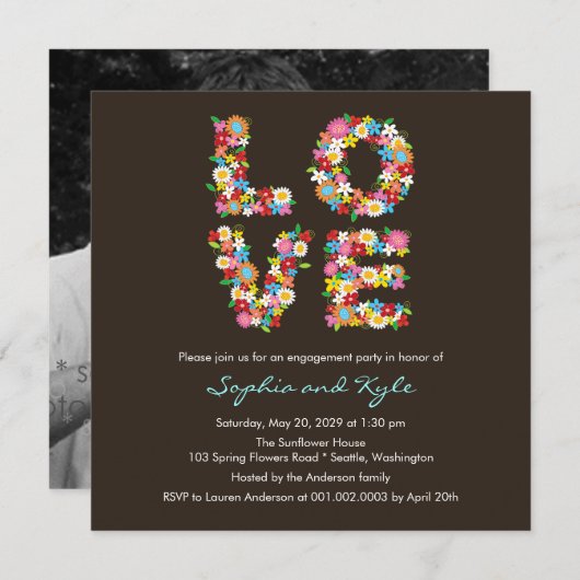 Invitation Fiançailles des fleurs de printemps d'A (Devant / Derrière)