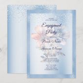 Invitation Fiançailles des fleurs roses bleues (Devant / Derrière)