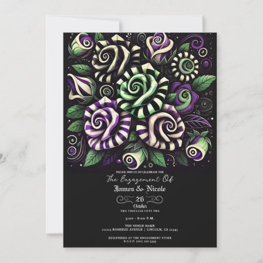 Invitation Fiançailles d'Halloween vert pourpre (Devant)