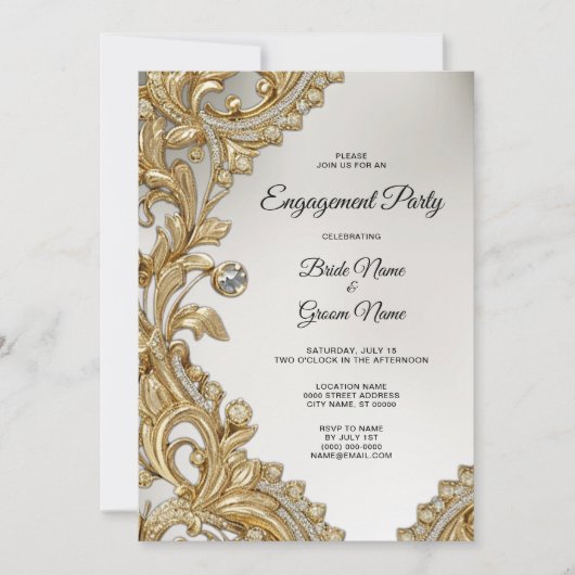 Invitation Fiançailles d'or décoratif (Devant)