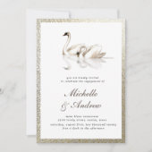 Invitation Fiançailles d'or texturé de cygnes blancs (Devant)