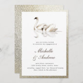 Invitation Fiançailles d'or texturé de cygnes blancs (Devant / Derrière)