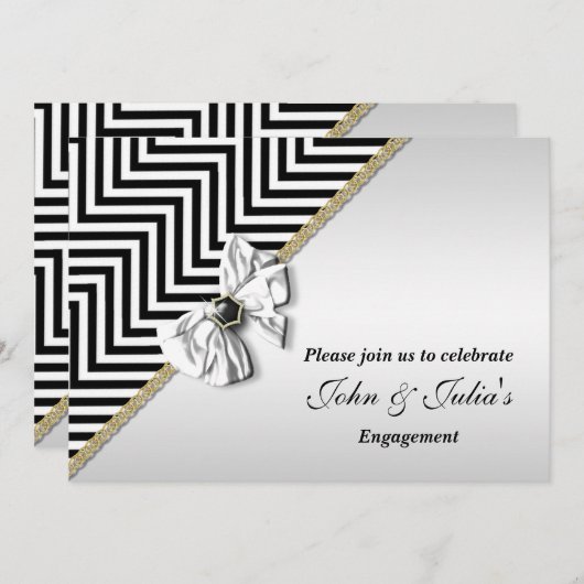 Invitation fiançailles du chevron noir blanc CUSTOM (Devant / Derrière)