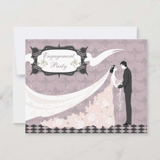 Invitation Fiançailles élégant de vecteur de colombes, de (Devant)