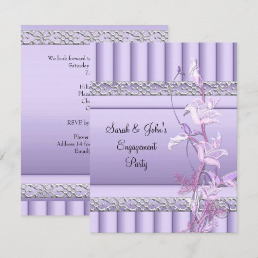 Invitation Fiançailles Élégant Doux Joli Lilac Floral (Devant / Derrière)