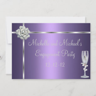 Invitation Fiançailles Elégant Fleur Violet Argenté Blanc
