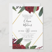 Invitation Fiançailles | Élégant riche floral bordeaux marsal (Devant)