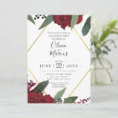 Invitation Fiançailles | Élégant riche floral bordeaux marsal (Debout devant)