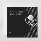 Invitation Fiançailles Elegant Striant Black Silver Rose (Dos)
