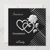 Invitation Fiançailles Elegant Striant Black Silver Rose (Devant)