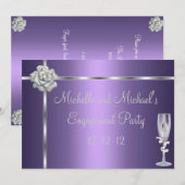 Invitation Fiançailles Élégant violet argent blanc Fleur (Devant / Derrière)