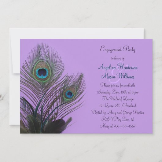 Invitation Fiançailles Elégante Peacock (violet) (Devant)