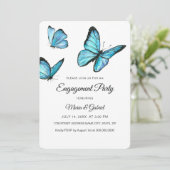 Invitation Fiançailles élégants papillons aquarelle bleue (Debout devant)