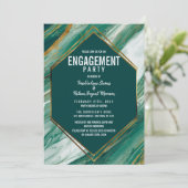 Invitation Fiançailles en marbre Abstrait Emerald Gold (Debout devant)
