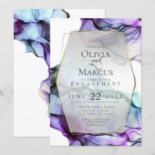 Invitation FIANÇAILLES Encre Abstraite Turquoise Indigo int