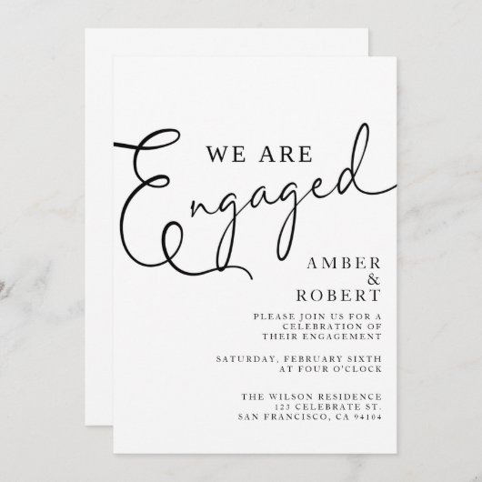 Invitation Fiançailles, Engagé, Mariage moderne, minimaliste (Devant / Derrière)