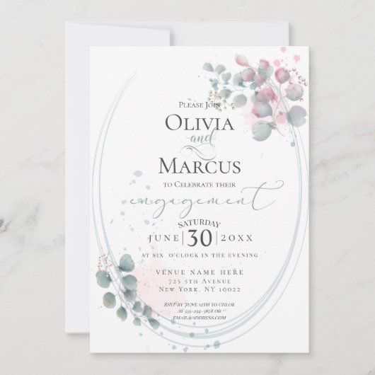 Invitation FIANÇAILLES | Eucalyptus Foliage d'aquarelle moder (Devant)