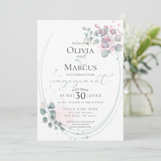 Invitation FIANÇAILLES | Eucalyptus Foliage d'aquarelle moder (Debout devant)