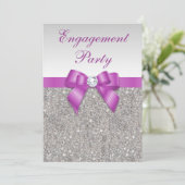 Invitation Fiançailles Faux Silver Sequins Radiant Orchid Bow (Debout devant)