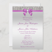 Invitation Fiançailles Faux Silver Sequins Radiant Orchid Bow (Dos)