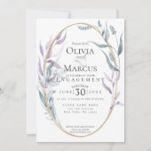 Invitation Fiançailles | Feuillage bleu et violet Dusty (Devant)