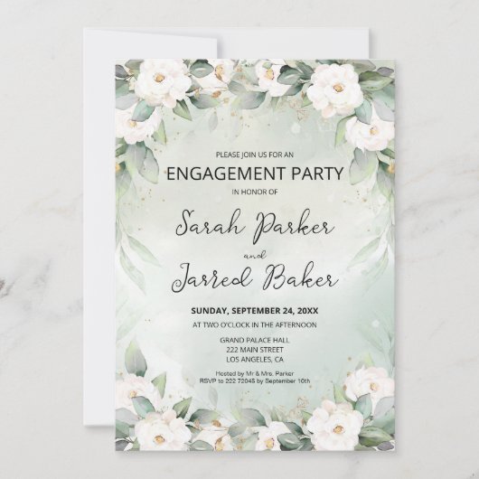 Invitation Fiançailles Feuille des Roses blanches (Devant)