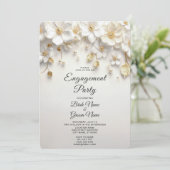 Invitation Fiançailles Feuille d'or blanc ivoire (Debout devant)