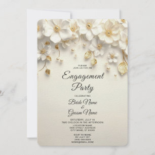 Invitation Fiançailles Feuille d'or blanc ivoire