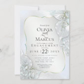 Invitation FIANÇAILLES | Feuilles Icy Blue Shimmer (Devant)