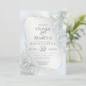 Invitation FIANÇAILLES | Feuilles Icy Blue Shimmer (Debout devant)