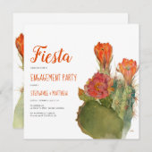 Invitation Fiançailles Fiesta Cactus Aquarelle Flore Script (Devant / Derrière)