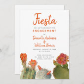 Invitation Fiançailles Fiesta Cactus Fleurs d'aquarelle Scrip (Devant / Derrière)