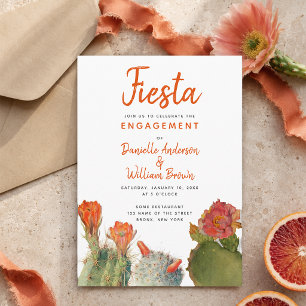 Invitation Fiançailles Fiesta Cactus Fleurs Écriture à l'aqua