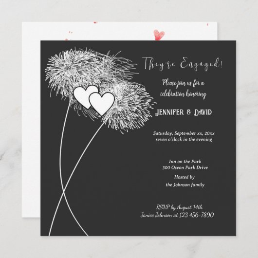 Invitation fiançailles Fireworks (Devant / Derrière)