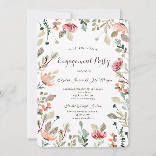 Invitation Fiançailles Fleur sauvage chic (Devant)