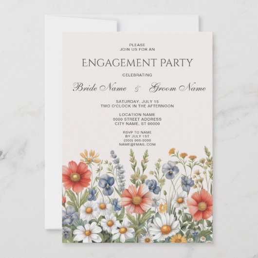Invitation Fiançailles Fleur sauvage colorée (Devant)