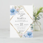 Invitation FIANÇAILLES | Fleurs d'aquarelle bleu tropical (Debout devant)