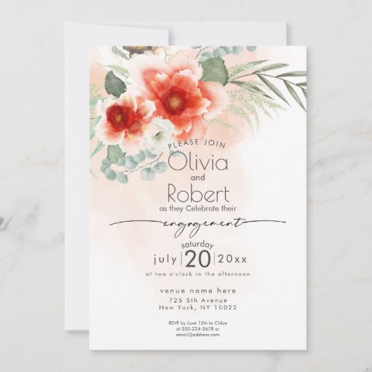 Invitation FIANÇAILLES | Fleurs d'aquarelle et feuillage (Devant)