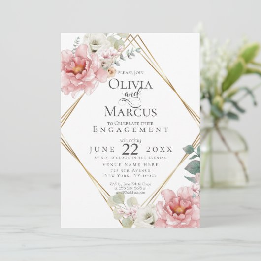 Invitation FIANÇAILLES | Fleurs d'aquarelle rose pâle (Debout devant)