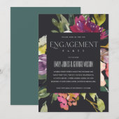 INVITATION FIANÇAILLES FLORAL BLACK JAUNE BLEU BURGUNDY (Devant / Derrière)